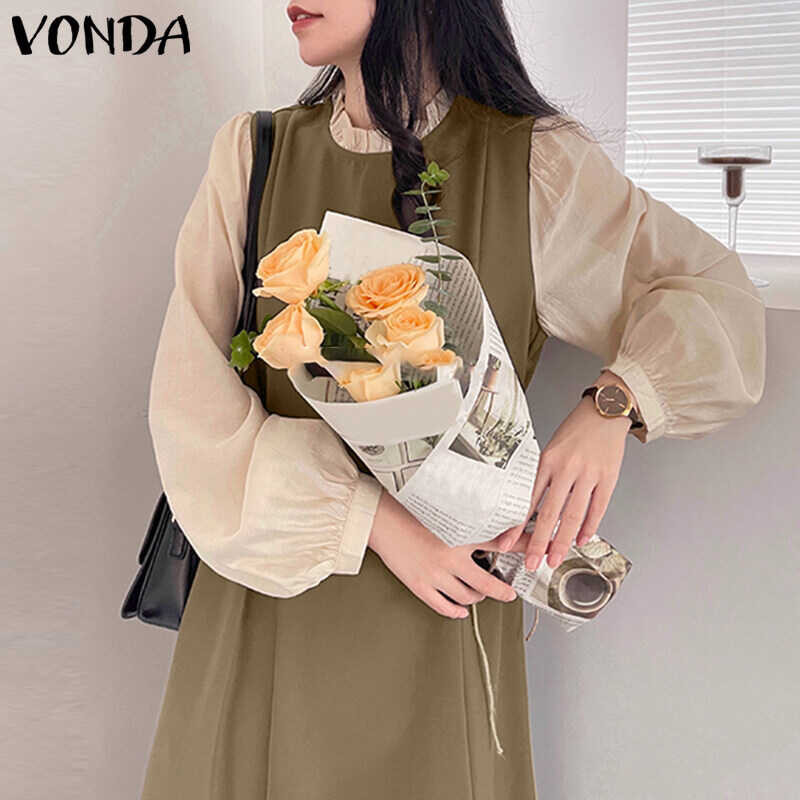 ❤ VONDA ชุดเดรสลำลองคอกลมสำหรับผู้หญิง,ชุดเดรสแม็กซี่