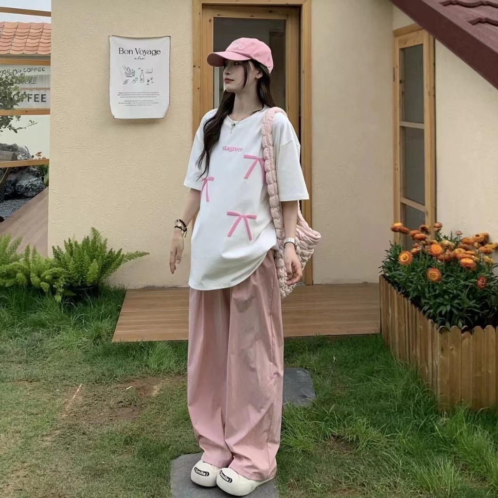 Luna shop🍒เสื้อยืดผู้หญิงสีขาว OVERSIZE ดีไซน์โบว์น่ารัก น่ารักมาก - รูปที่ 3