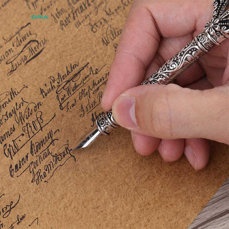 Dip ORIA Quill Pen Set Antique Quill Pen Exquisite Feather Pen With 6 Nibs, 1 Ink Bottle, 1 Pen Hol