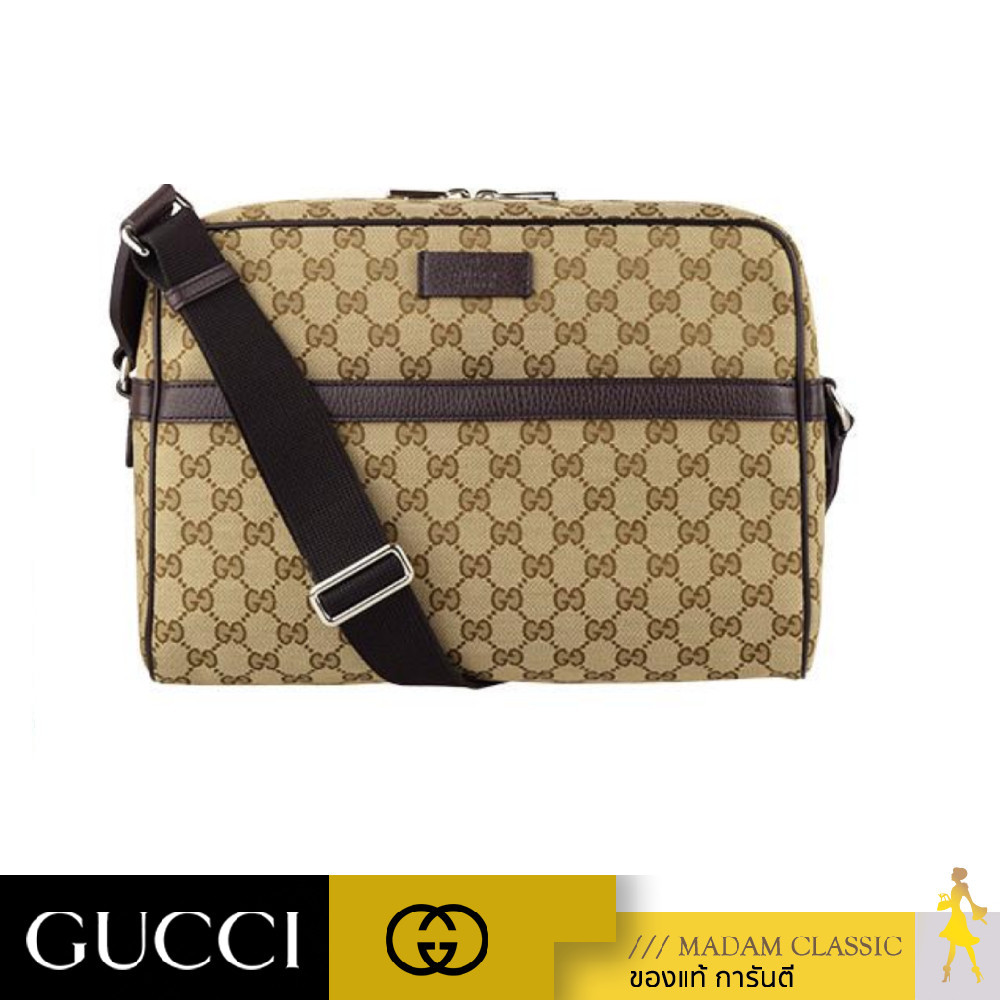 NEW GUCCI GG CANVAS MESSENGER SHOULDER BAG (BEIGE/EBONY/BROWN)