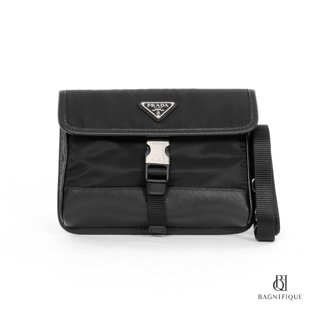 NEW P R A D A MESSENGER 2ZH108 BLACK NYLON SHW