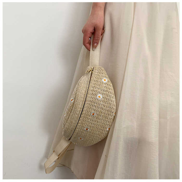 ▣ Women's Waist Straw Woven Ladies Shoulder Bags For Women Summer Fan