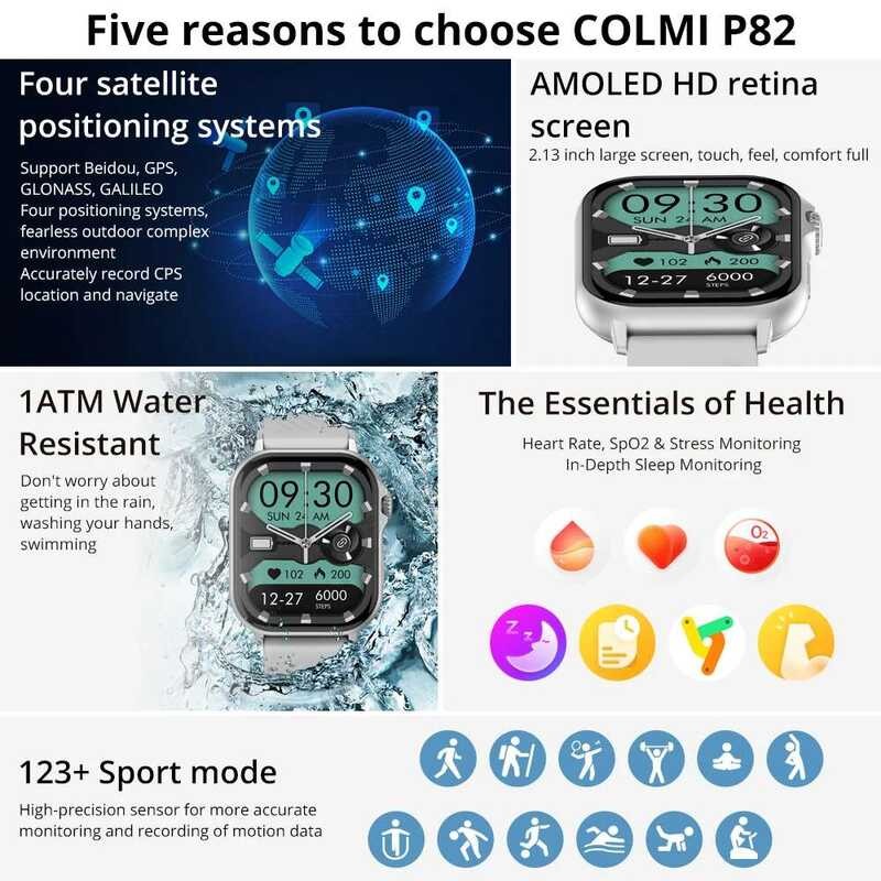 ❥ 2025 COLMI P82 Gpsสมาร์ทนาฬิกา2.13 "Amoled HD Display Gpsในตัวทํา/รับสายโทรศัพท์smartwatchสํา