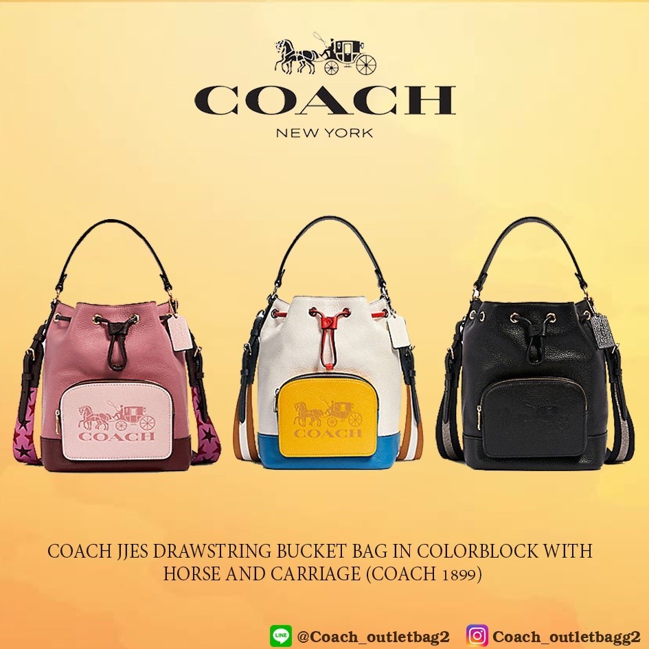 ♞,♘Coach  JES DRAWSTRING BUCKET BAG IN COLORBLOCK WITH HORSE AND CARRIAGE (COACH 1899)