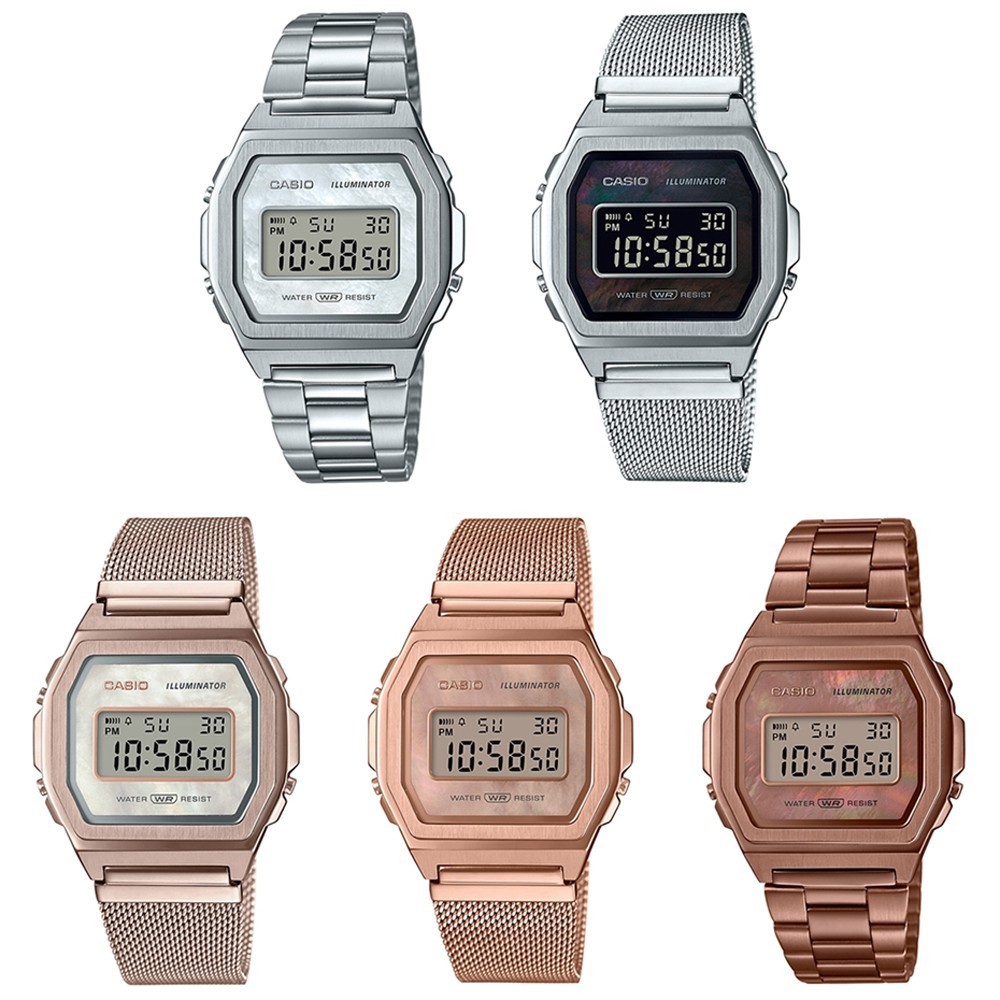 ♞Casio Standard นาฬิกาข้อมือผู้หญิง สายสแตนเลส รุ่น A1000 (A1000D-7,A1000M-1B,A1000MCG-9,A1000MPG-9