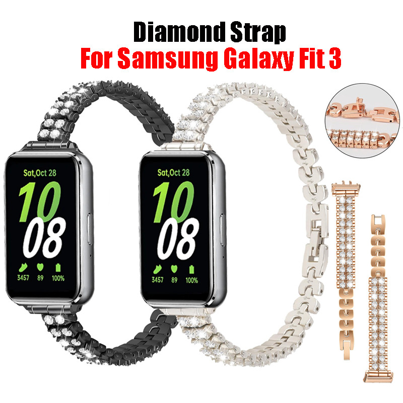 เคสเพชร + สายรัดสําหรับ Samsung Galaxy Fit 3 สําหรับ Samsung Galaxy Fit3 Crystal Stainless Steel Band