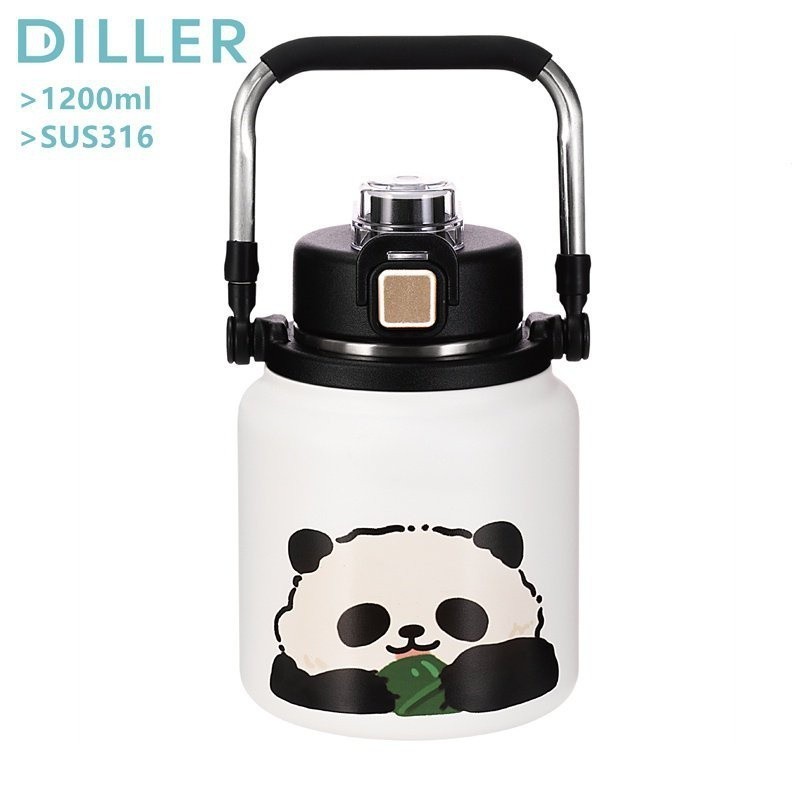 Diller แก้วกระติกน้ําร้อน สเตนเลส 316 ลายแพนด้า พร้อมหลอดดูด Sus3200 มล. สําหรับเดินทาง กลางแจ้ง B9