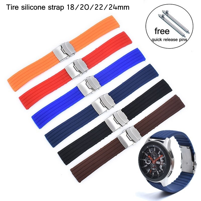 Quick Release Pins Silicone Watch Strap 18mm 20mm 22mm 24mm Watch Band Replacement Watchbands Tire