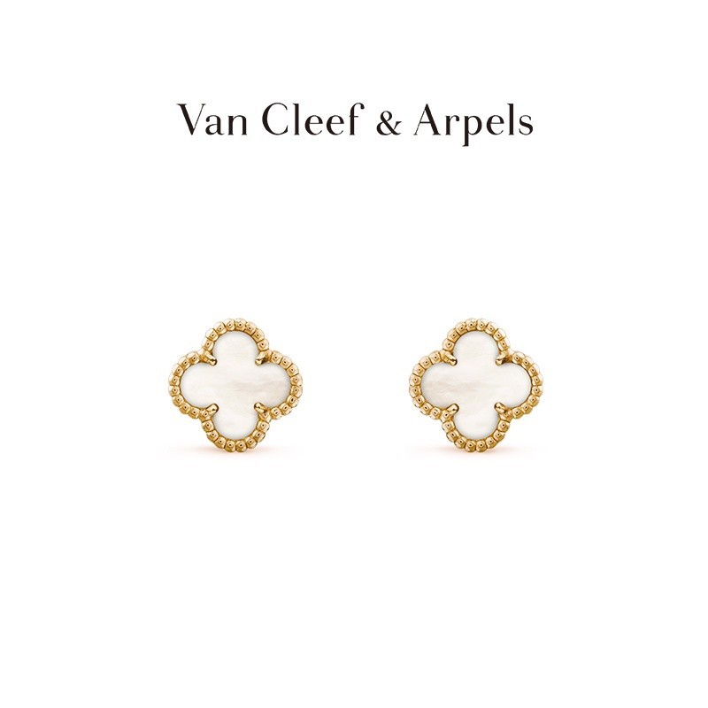 [พร้อมกล่อง] Van Cleef &amp; Arpels / Vca Alhambra ต่างหูไข่มุก สีทอง สีเหลือง สําหรับแฟนสาว