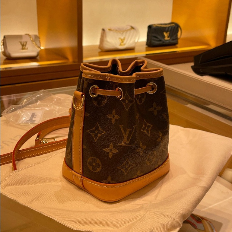 ♞,♘รับประกันของแท้ 100% Louis Vuitton LV NANO NOE Mini Shoulder Bag Bucket Bag kol