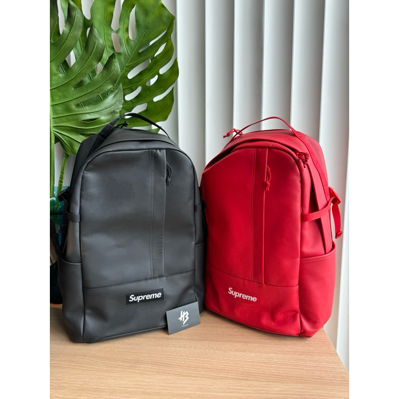 ♞,♘,♙[ของแท้] Supreme Leather Backpack Red / Black OKJ