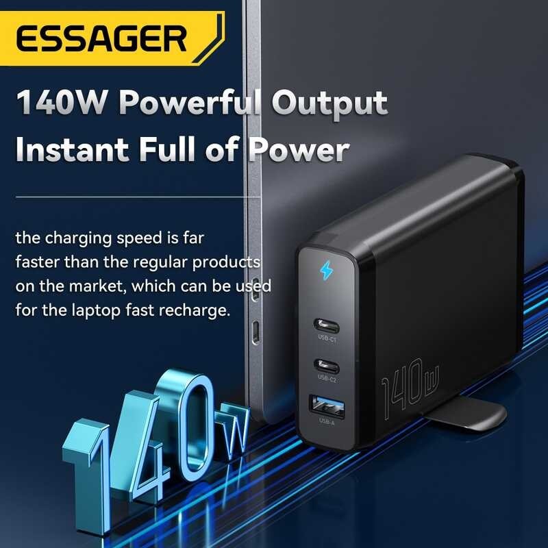 ❤ Essager 140W Gan USB Type C Desktop Charger 100W Quick Charge Qc4.0 Pd3.0 Fast Chagers Station