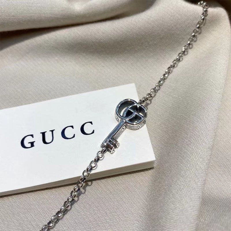 Gucci Gujia 925 เงินแกะสลักดอกไม้สร้อยข้อมือคู่ Ins เทรนด์แฟชั่นที่เรียบง่ายส่วนบุคคลคู่ชายและหญิง B