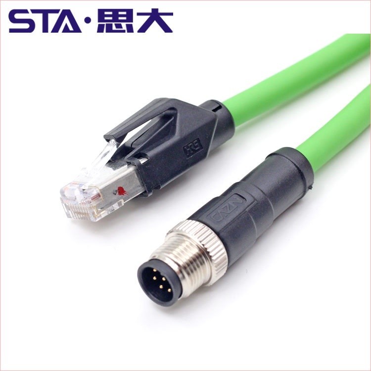 M12 4-Core Male to RJ45 Aviation Plug ProfinetEtherCat Ethernet Cable D-code