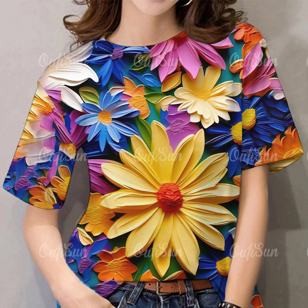 เสื้อยืดผู้หญิงลายดอกไม้แขนสั้น ทรงโอเวอร์ไซส์ รุ่น ส 15 thumbnail 4