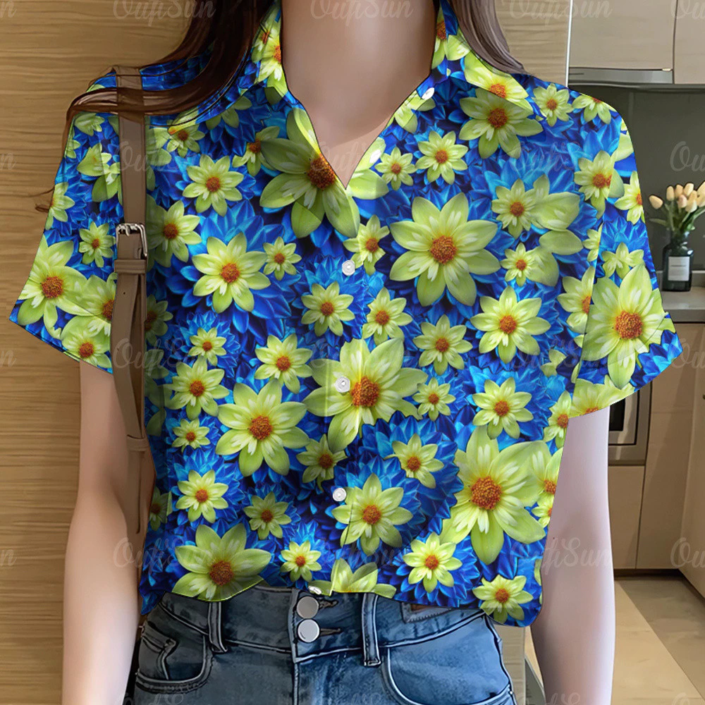 เสื้อลายดอกไม้ผู้หญิง แขนสั้น สไตล์ฮาวาย โอเวอร์ไซส์ thumbnail 6