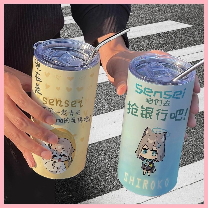 [GUYN] Thermos Cup Blue Archive (30 ตัวเลือก) Hayase Yuka Blue File Cute Merchandle Coffee Influencer High-value Stainless Steel Thermos Cup Office Straw Assembled Water Cup Sunaokami Shiroko Kasawa Miyu Water Cup