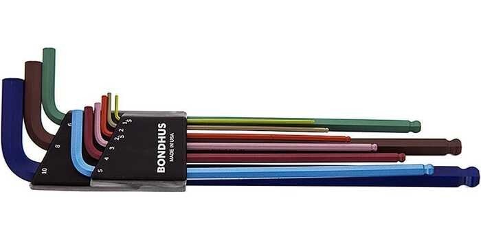 Bondhus 69699 Ball End L-Wrench Set With Colorguard Finish And Extra Long Arm, Allen Wrench, 9 Piec