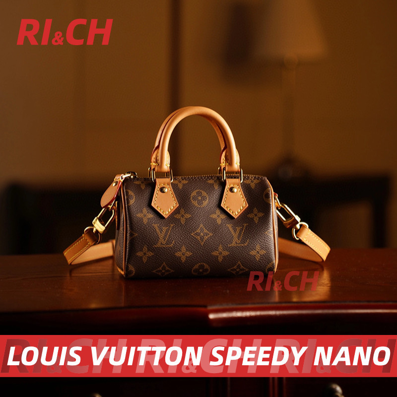 ♞,♘#Rich Louis Vuitton ราคาถูกที่สุดใน Shopee แท้LV กระเป๋ารุ่น Nano Speedy Monogram 16cm สายสะพาย