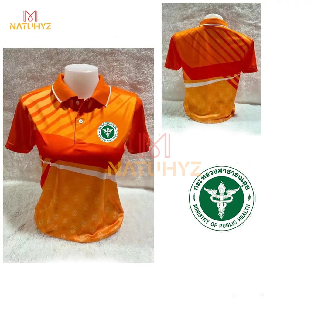 แถบสีส้ม เสื้อโปโล พิมพ์ลาย ทรงผู้ชาย ทรงผู้หญิง รูปที่ 4