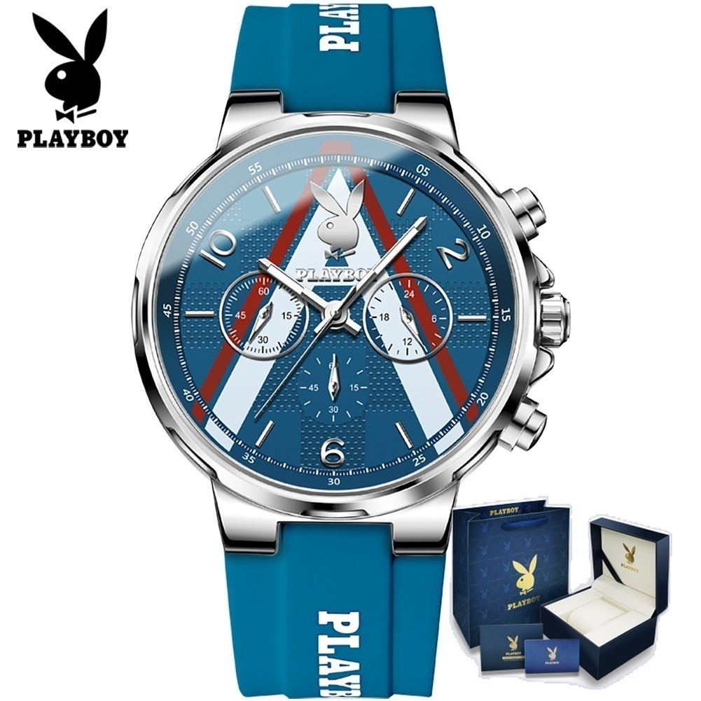 PLAYBOY นาฬิกาผู้ชาย กันน้ํา 100% แท้ ยาง สายนาฬิกา นาฬิกาข้อมือกีฬา ของขวัญวันเกิดผู้ชาย 3046