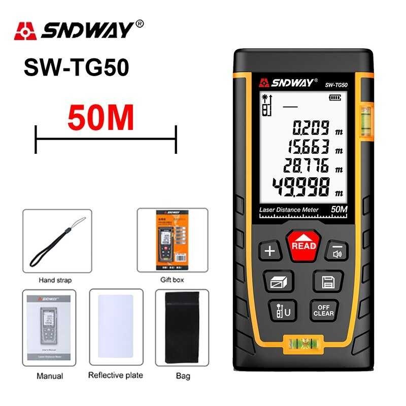 40M เครื่องวัดระยะด้วยเลเซอร์ SNDWAY 50M 120M เครื่องวัดระยะ