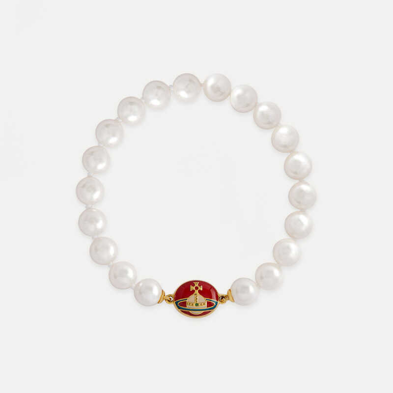 Saturn Pearl Vintage Bracelet with Pink Paint Magnetic Enamel Buckle