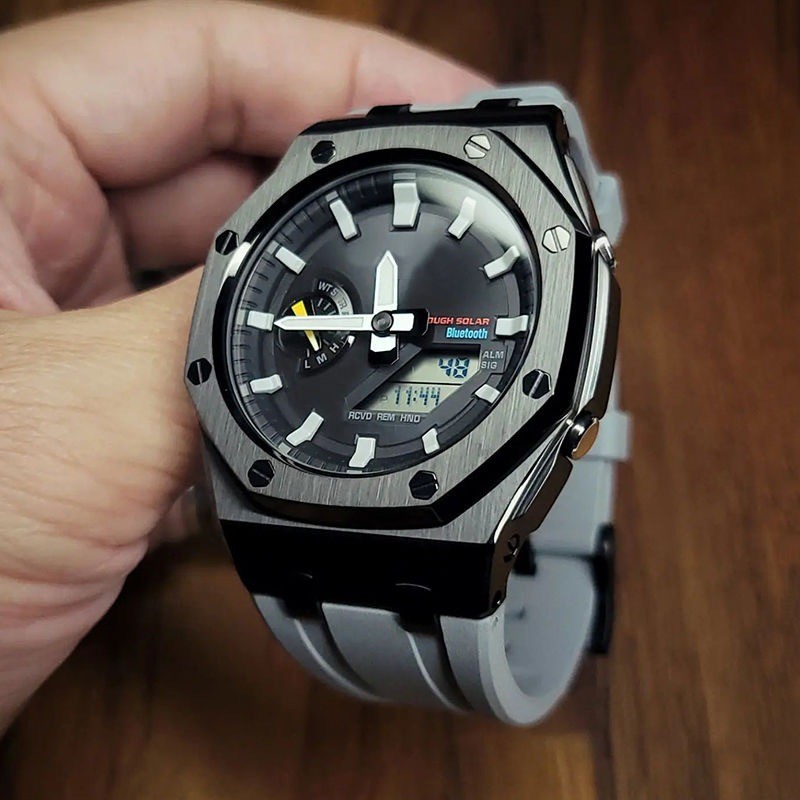 Classic Casio GM2100/GAB2100/GA2100 Farm Oak Offshore Style Modified Stainless Steel Strap Fluorine