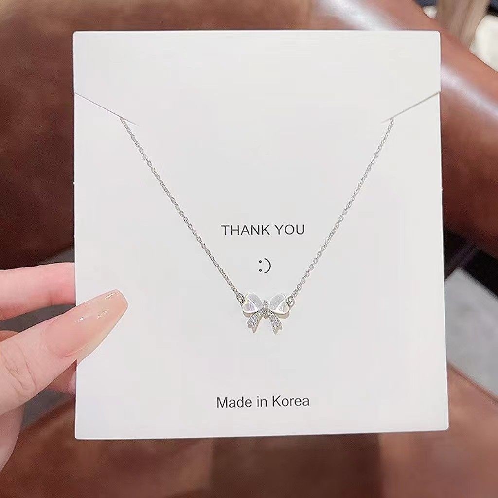 ♞,♘,♙สร้อยคอ ---  925 Sterling Silver Bow Necklace Ins Style