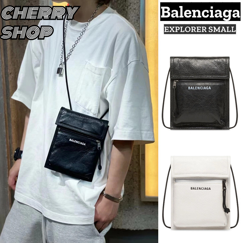 ♞,♘,♙บาเลนเซียก้า Balenciaga EXPLORER SMALL SHOULDER STRAP POUCHกระเป๋าสะพายข้างผู้ชาย/กระเป๋าโทรศั
