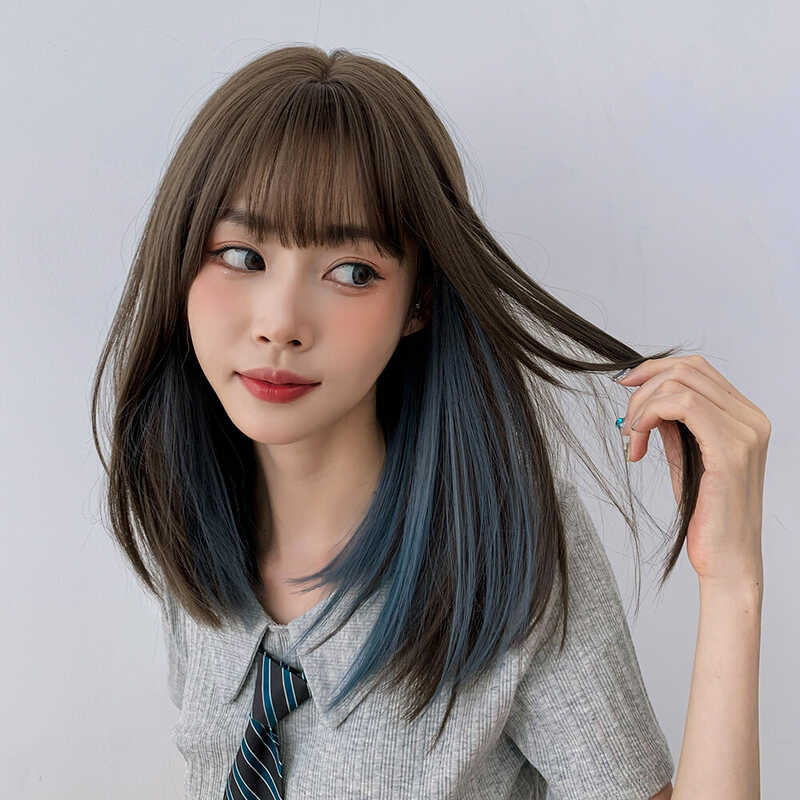 ➧ 7Jhh WIGS With Bangs 2 Colors Full Female Handsome Headgear Short Straight Hair Natural Realist