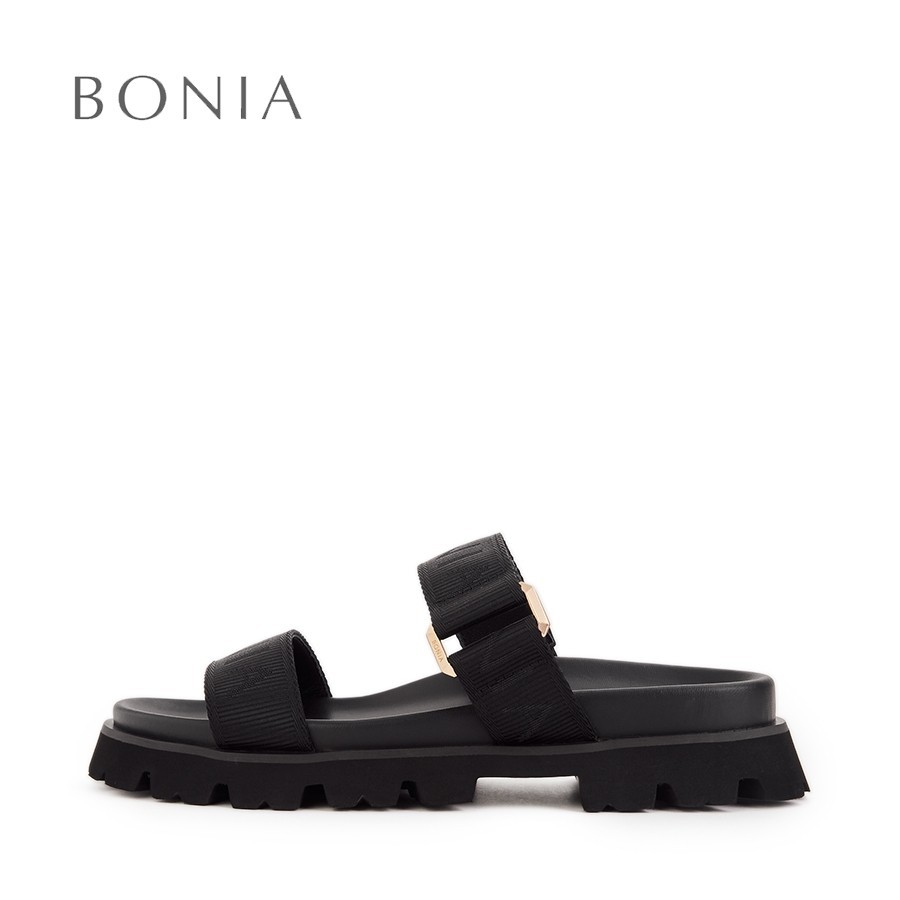 Bonia รองเท้าแตะ ส้นแบน สีดําด้าน