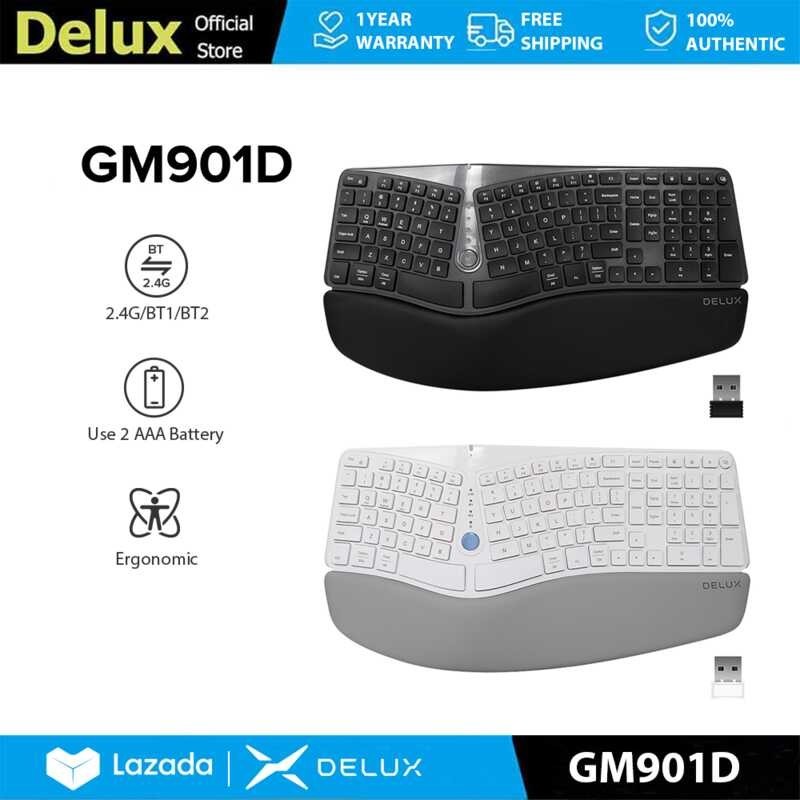 Bluetooth Delux GM901D 2.4G Wireless Ergonomic Keyboard 107 Keys For Windows/ OS