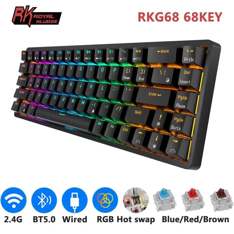 RK Royal Kludge G68(RK837) 2.4Ghz Wireless/Bluetooth/Wired 65% Mechanical Keyboard, 68 Keys 3 Modes 