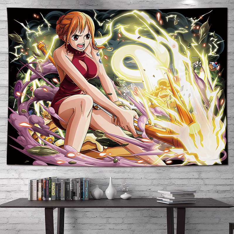 วันพีซพื้นหลังผ้า แขวนผ้าสำหรับหอพักห้องนอนตกแต่งหัวเตียงเปลี่ยนการ์ตูนผนังผ้าถนนบิน Solonika - รูปที่ 3