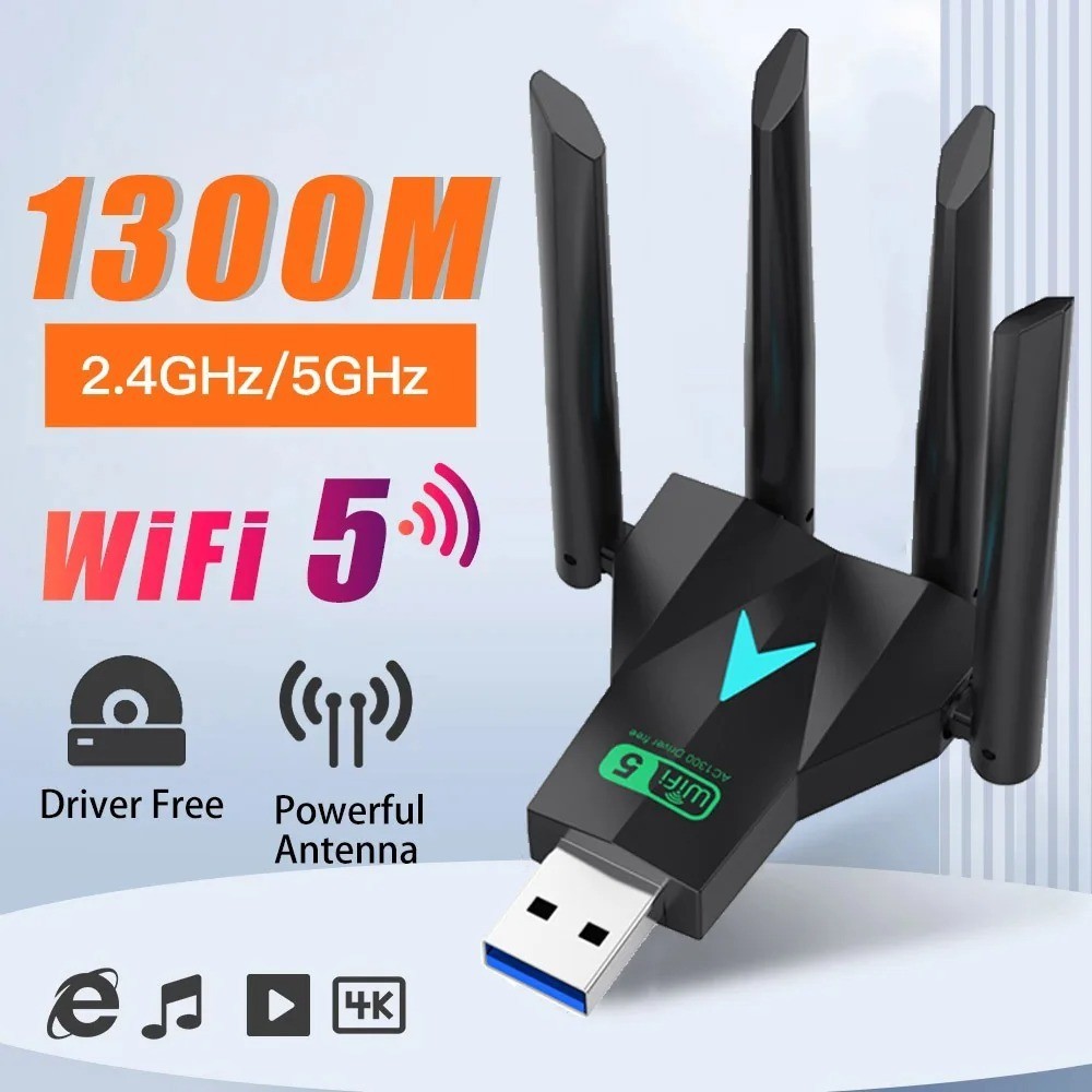 1300mbps Usb Wifi 5 อะแดปเตอร์ 4 เสาอากาศการ์ดเครือข่าย Usb Driver ฟรี Dual Band 2.4G/5Ghz Wireless Wifi Receiver สําหรับ Windows Xp ถึง 11