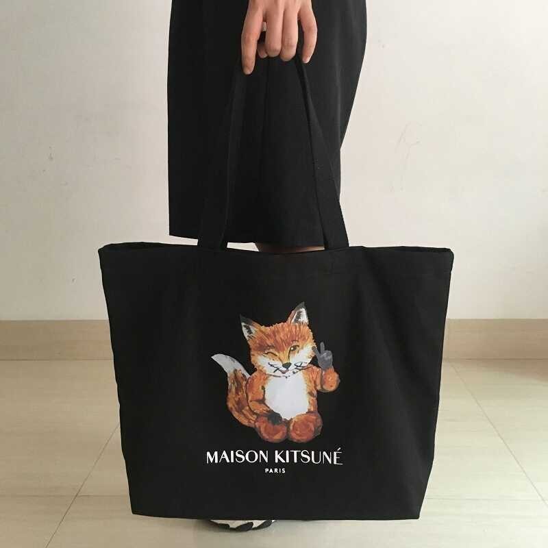 ❀ Foreign ❀ Trade France Maison Kitsune Yoga Fox Modeling Men and Women Canvas Shoulder Bag Lar