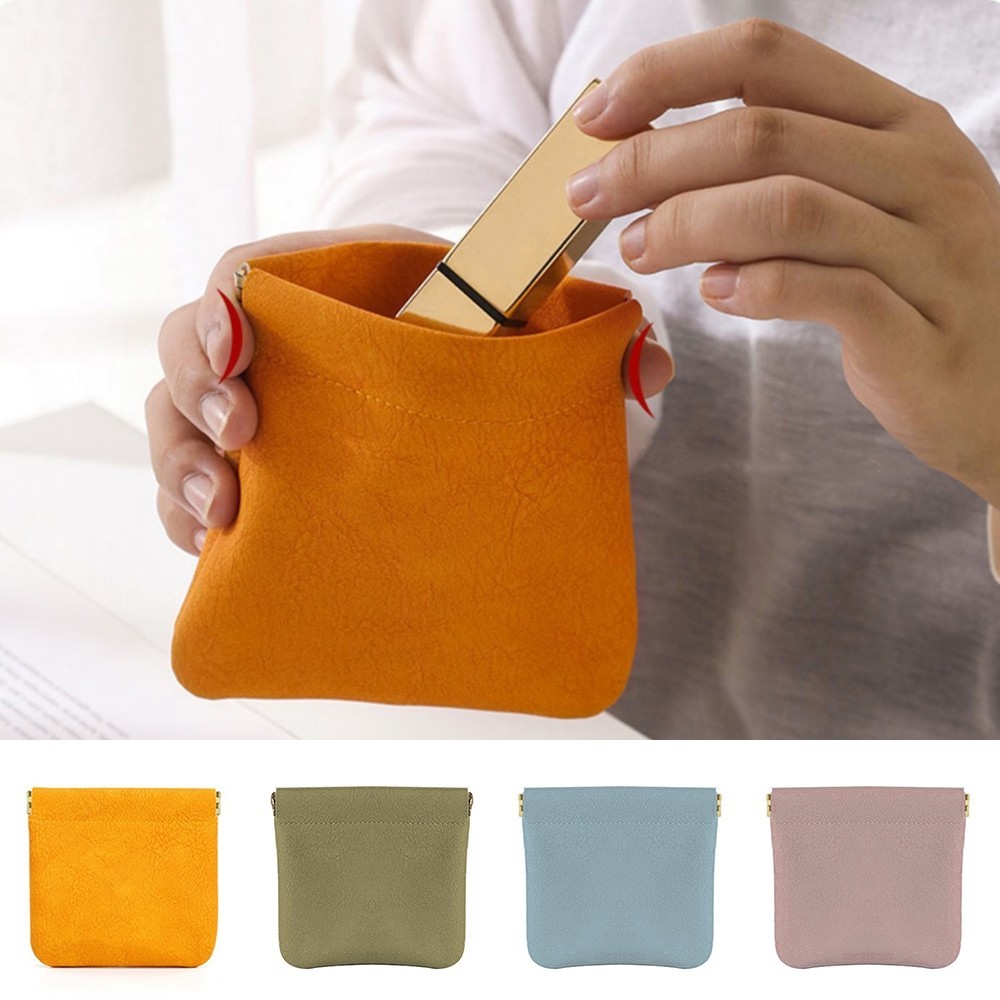 หนัง PU แบบพกพาปิดอัตโนมัติกระเป๋าเงินเหรียญหูฟังกระเป๋าหูฟัง Mini Sundry เครื่องสําอางลิปสติกอุปกรณ์เสริมแพคเกจ Universal Dust Pouches
