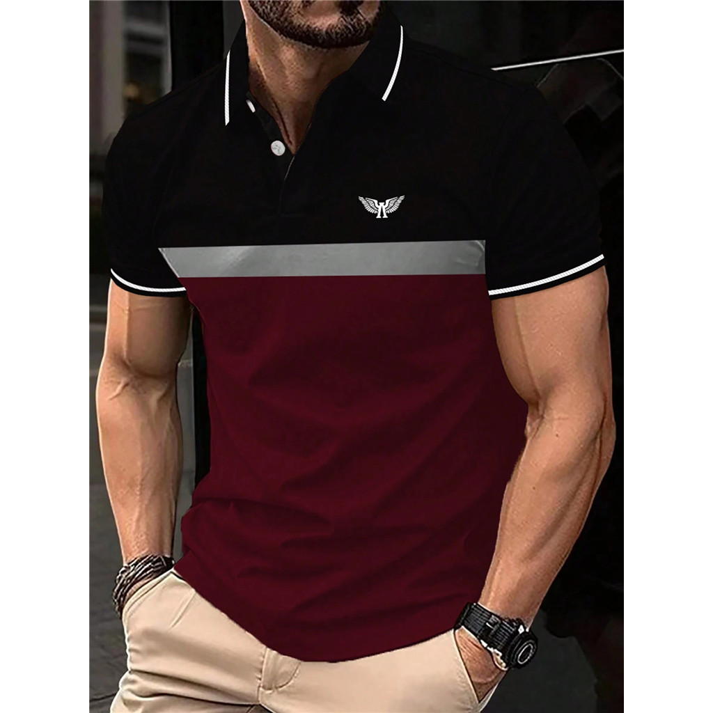 Manfinity Homme เสื้อโปโลผู้ชาย Wing Print Colorblock