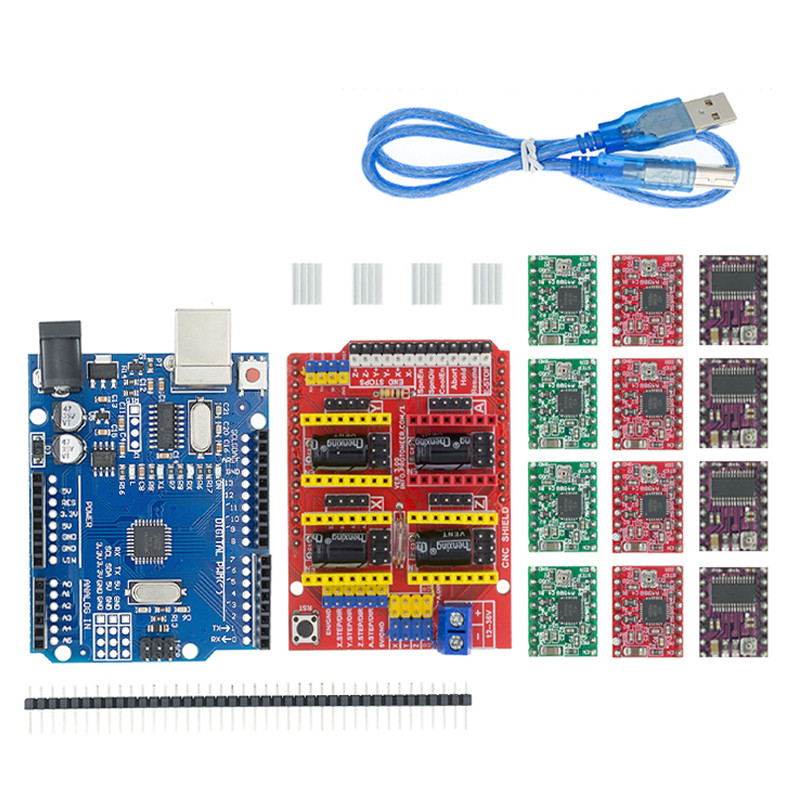 Cnc Shield V3 เครื่องแกะสลัก 3D Printe + 4pcs DRV8825 หรือ A4988 ไดร์เวอร์ขยายสําหรับ Arduino + UNO R3 พร้อมสาย USB