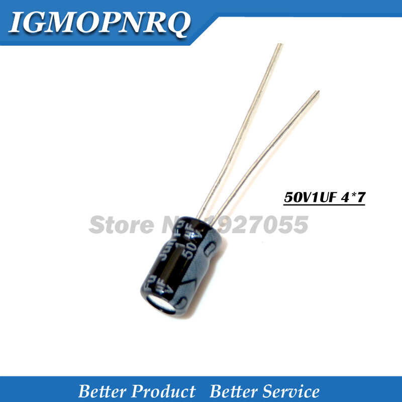 50ชิ้น/ล็อต50v1uf 4*7มม. 1Uf 50V 4X7 50V1ตัวเก็บประจุอลูมิเนียมอิเล็กโทรไลติก4*7
