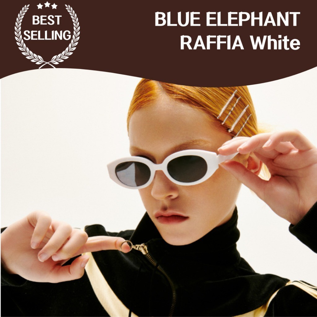 Blue ELEPHANT RAFFIA แว่นตากันแดด สีขาว หรูหรา คุณภาพสูง สวมใส่สบาย ไม่ซ้ําใคร