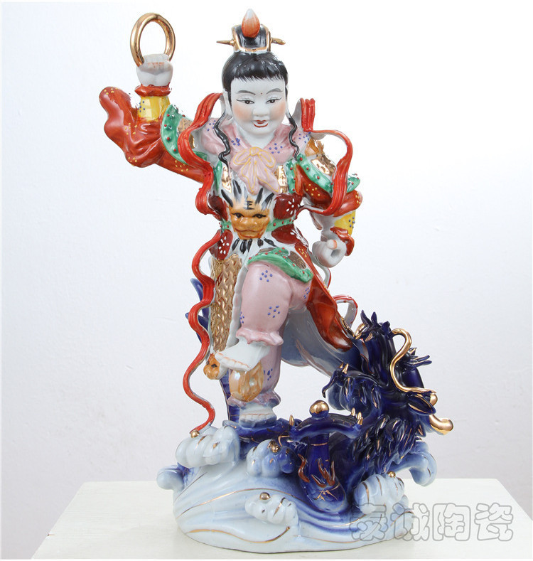 Ceramic Buddha Statue, Ceramic Crafts Decoration, Ancient Colored Nezha Porcelain Statue TC-P09
