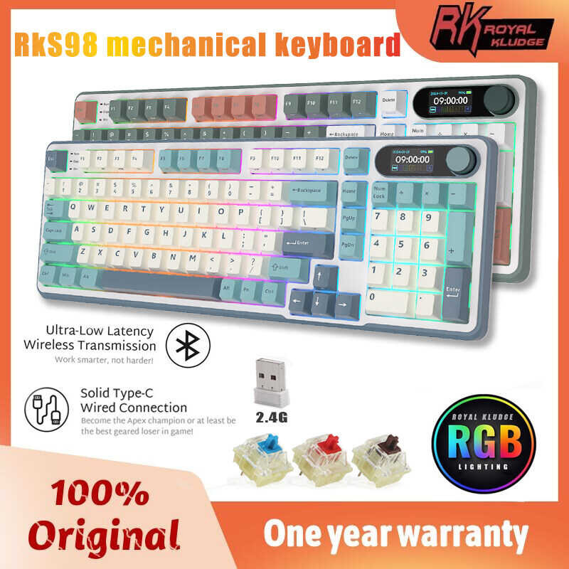 Kludge RK Royal S98 98 Key Tri-Mode RGB Wired Bluetooth 2.4G Wireless Mechanical Keyboard With TFT  