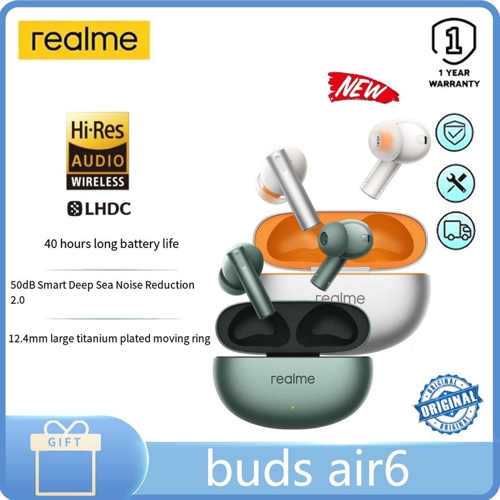 Realme Buds Air 6 HiRes Audio หูฟังบลูทูธไร ้ สาย True 50dB สมาร ์ ท Deep Sea ลดเสียงรบกวน 2.0 40 ช