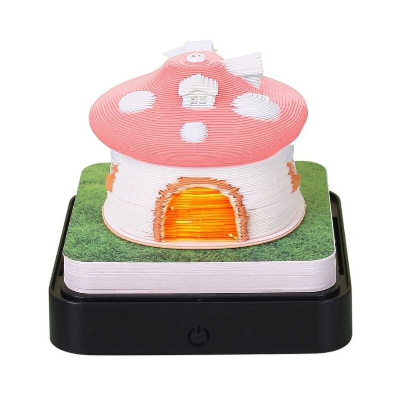 Omoshiroi Block 2024 Calendar 3D Notepad Block Mushroom House 3D Memo Pad Cute Note Paper Art 3D A