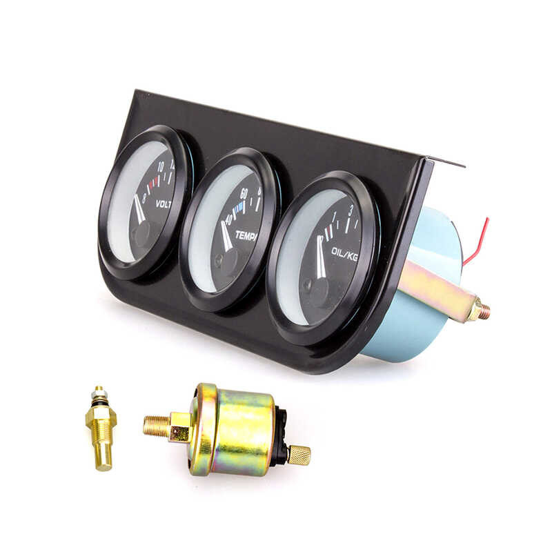 ❤ Triple Gauge Kit 2-Inch(52Mm) 3-In-1 Volt Water Temperature Oil Pressure Meter Universal For 12