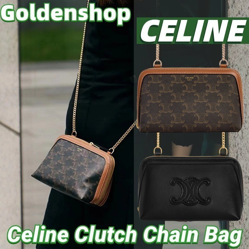 ใหม ่ CELINE CELINE Triomphe กระเป ๋ าคลัทช ์ กระเป ๋ า Woc กระเป ๋ าผ ้ าใบและหนังลูกวัวกระเป ๋ า