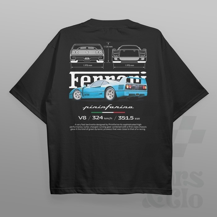 รถยนต์และโคลน - Regular Fit Black - เสื้อยืด Ferrari F40 Blueprint - F40 Red, S