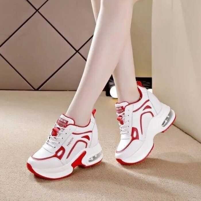 3 2021 New Korean Fashion White Leather Waterproof Sneakers Wedge Outdoor Women Travel Shoes